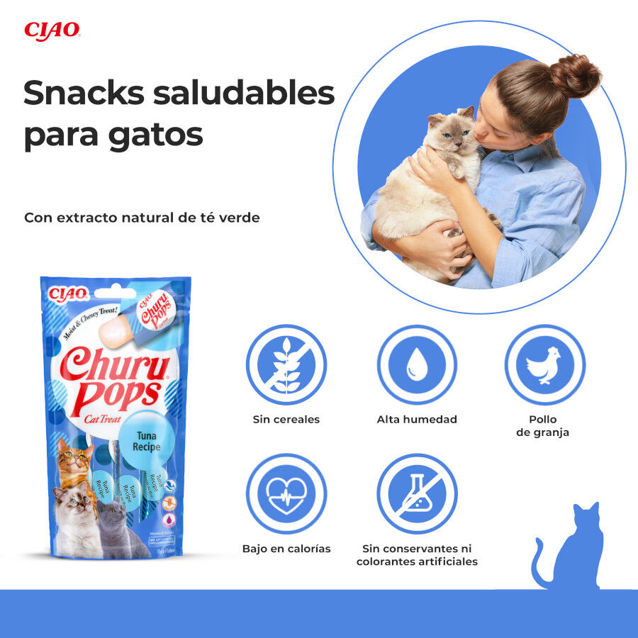 4 sobres x 15 g Churu Palitos Pops Receta de At&uacute;n para gatos, , large Imagen numero 2