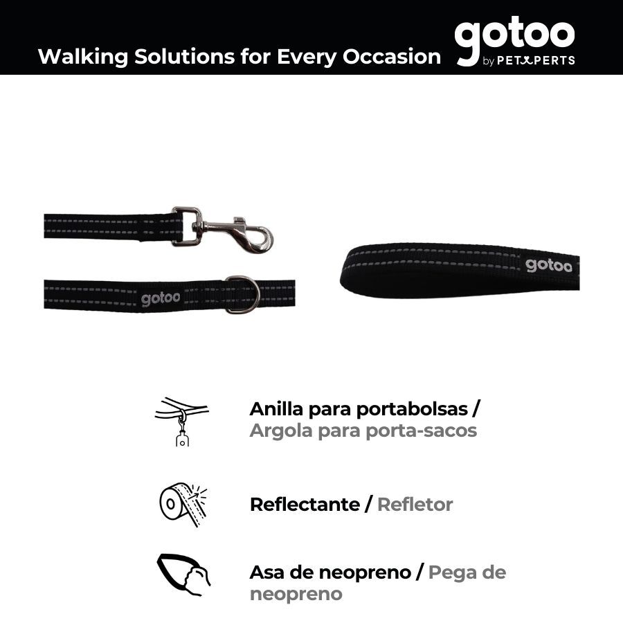 Gotoo Correa de nylon negra reflectante para perros, , large indicador imagen numero 3