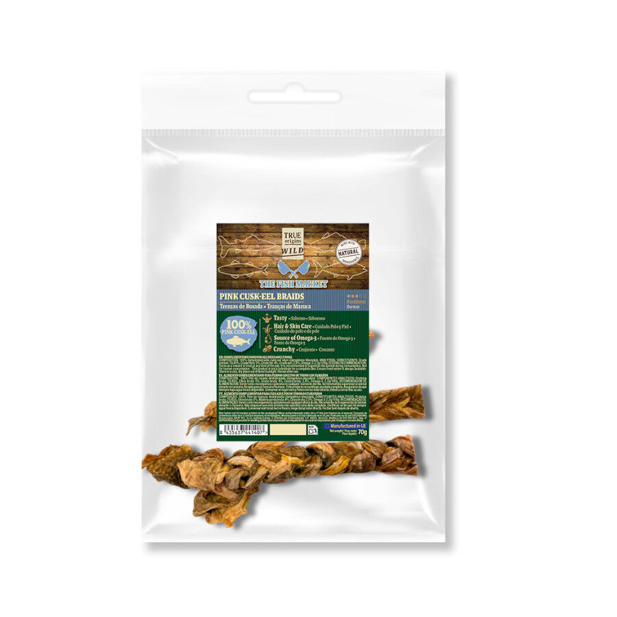 True Origins Trenzas Rosada Snack para perros