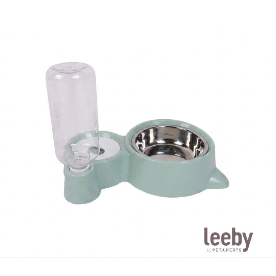 Leeby Comedero y Dispensador de Agua 2 en 1 Acero Inoxidable Verde para gatos, , large indicador imagen numero 2
