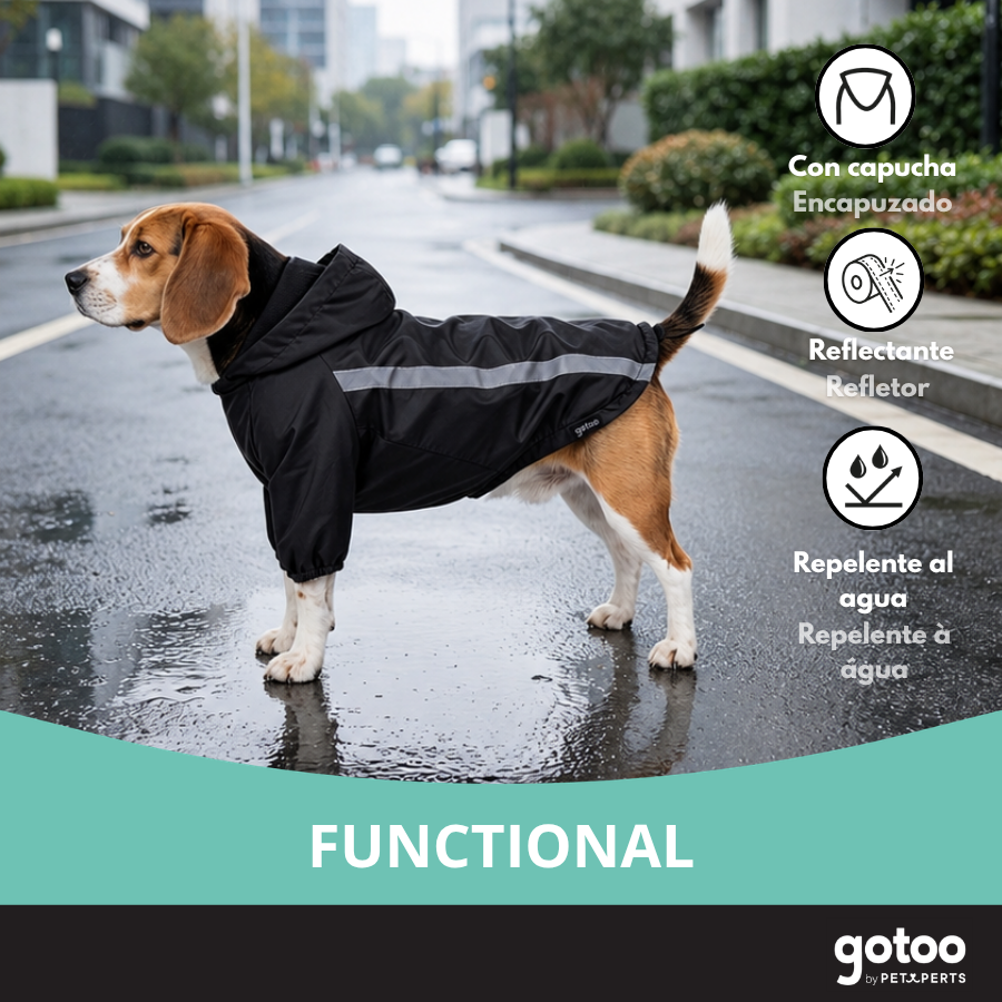 Gotoo Abrigo Impermeable Reflectante Negro para perros, , large indicador imagen numero 6