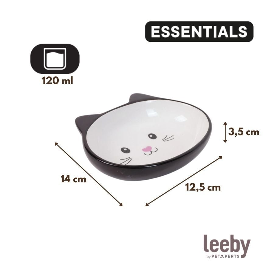 Leeby Comedero de Cer&aacute;mica Blanco y Negro con Orejitas para gatos, , large Imagen numero 4