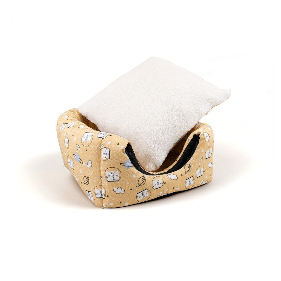 Leeby Cama Cueva Estampado C&oacute;mic Amarillo para gatos, , large Imagen numero 7