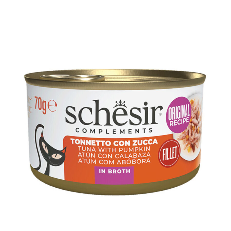 Schesir Filetes de At&uacute;n con Calabaza en Caldo lata para gatos