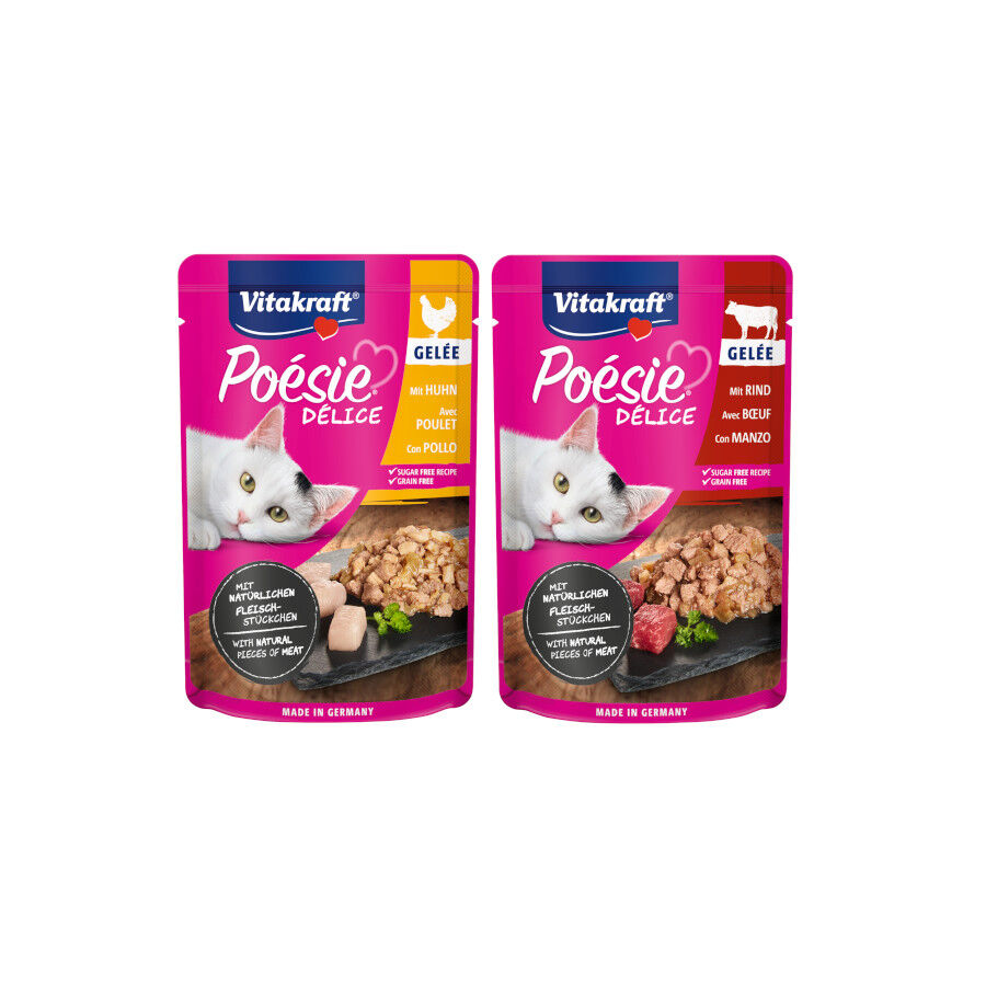 6 sobres x 85 g Vitakraft Po&eacute;sie Delice plus Pollo y Ternera Sobre en Salsa para gatos, , large Imagen numero 2