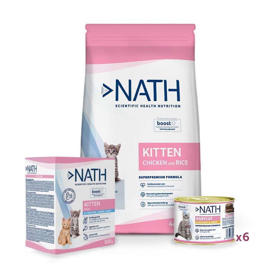 4 kg + 6 latas x 200 g + Leche maternizada x 500 g Pack Nath Kitten - Comida + Leche Maternizada para gatitos, , large Imagen numero 1