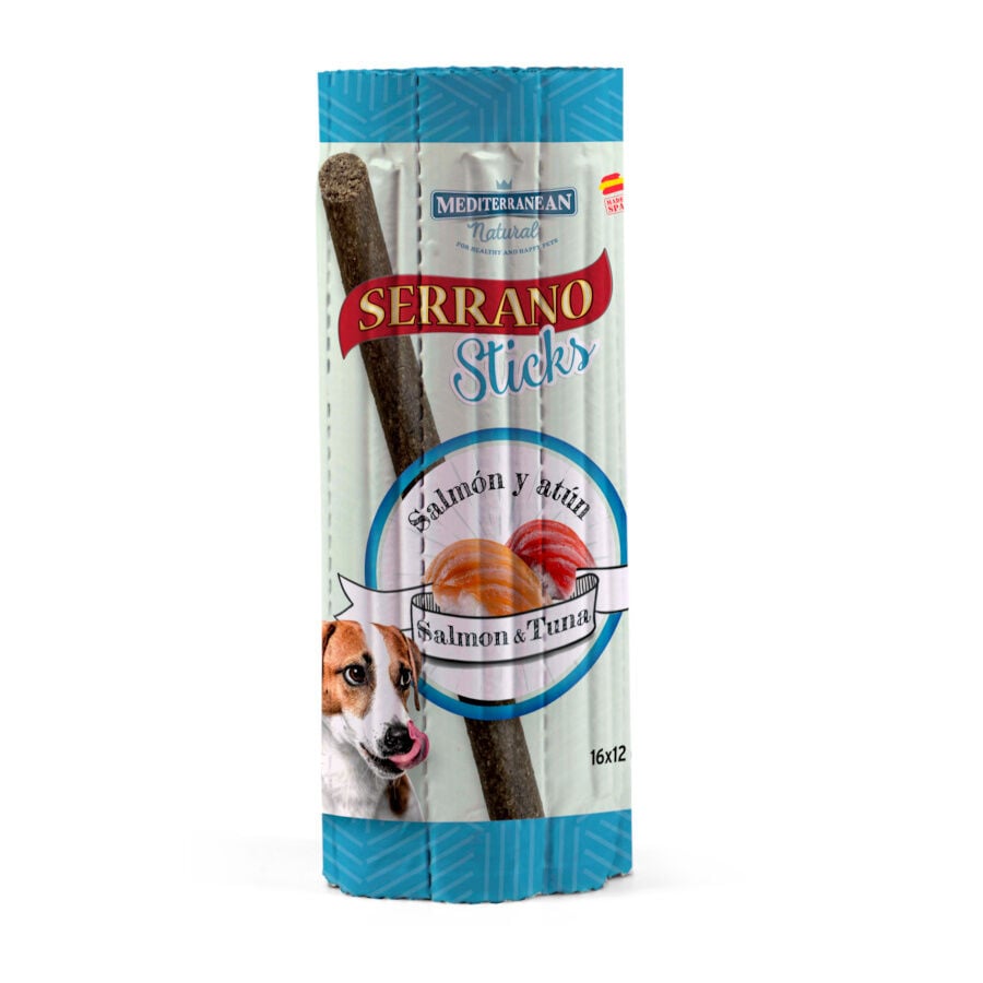 16 barritas Mediterranean Natural Serrano Barritas de Salm&oacute;n y At&uacute;n para perros, , large indicador imagen numero 1