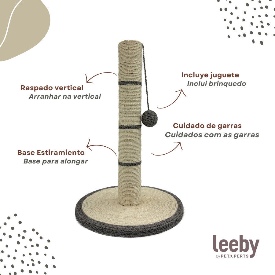 Leeby Isidoro rascador de sisal con juguete gris para gatos, , large Imagen numero 3