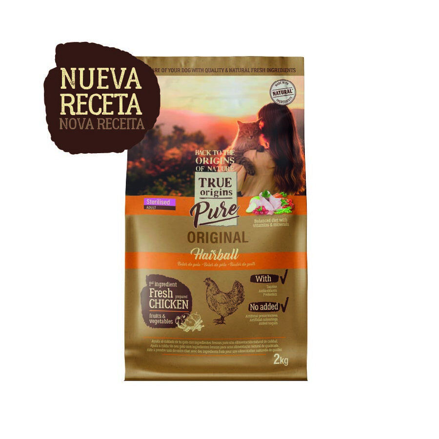 2 kg True Origins Pure Adult Sterilised Hairball pienso para gatos, , large indicador imagen numero 2