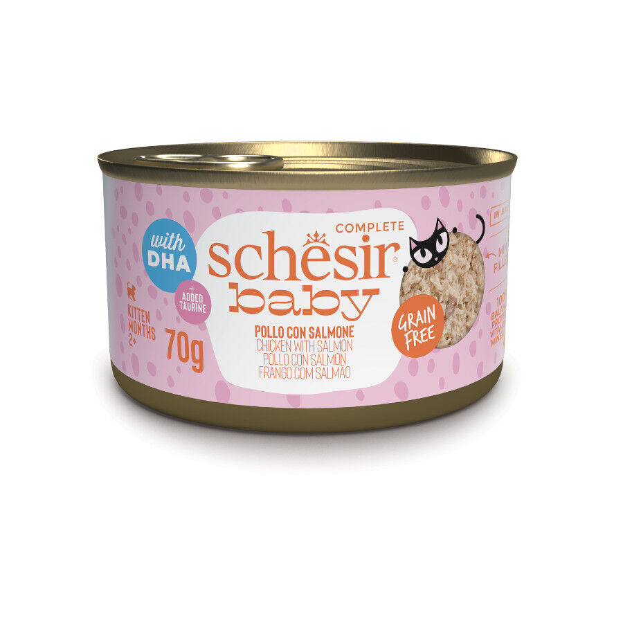 70 g Schesir Lata Pollo y Salm&oacute;n con DHA para gatitos, , large Imagen numero 1