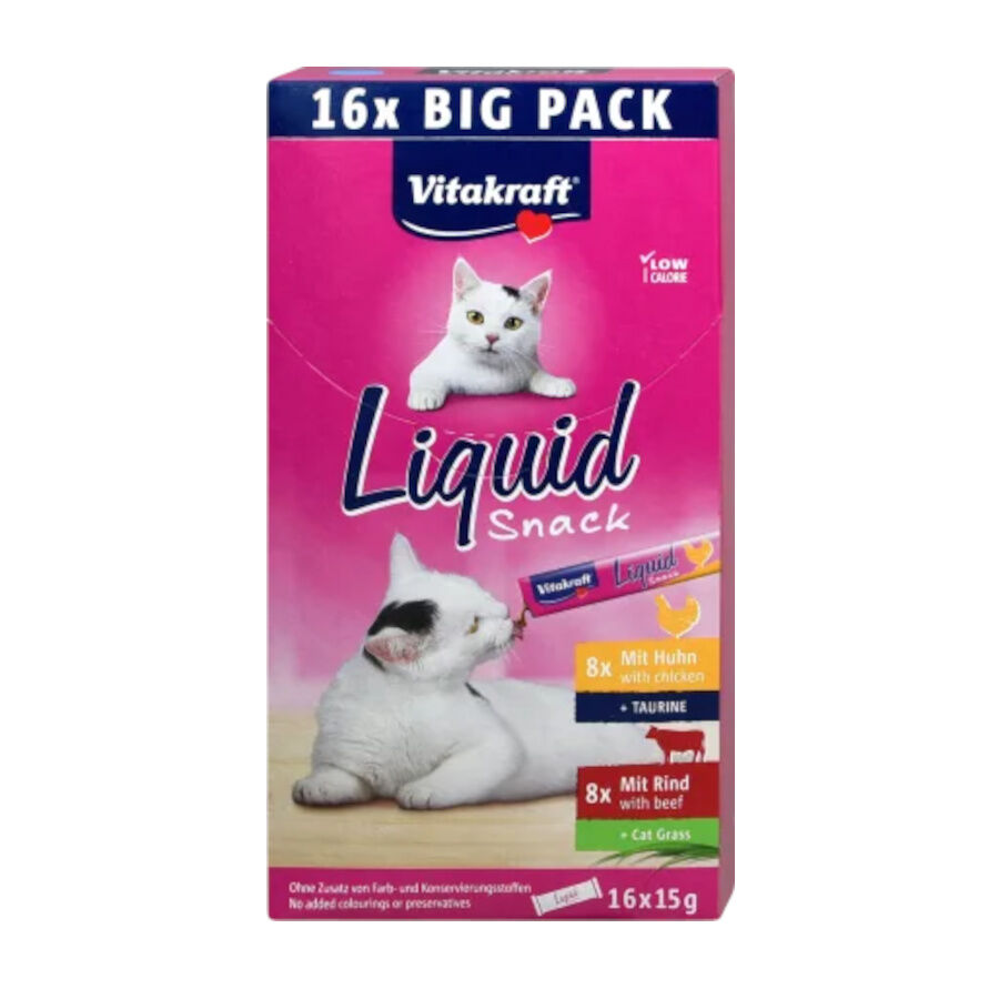 16 sobres x 15 g Vitakraft Liquid Snack Pollo y Ternera para gatos, , large Imagen numero 1