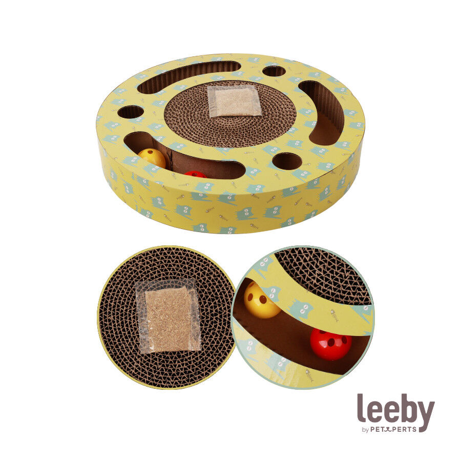 Leeby Pelusa rascador de cart&oacute;n con bola y estampado amarillo para gatos, , large Imagen numero 6