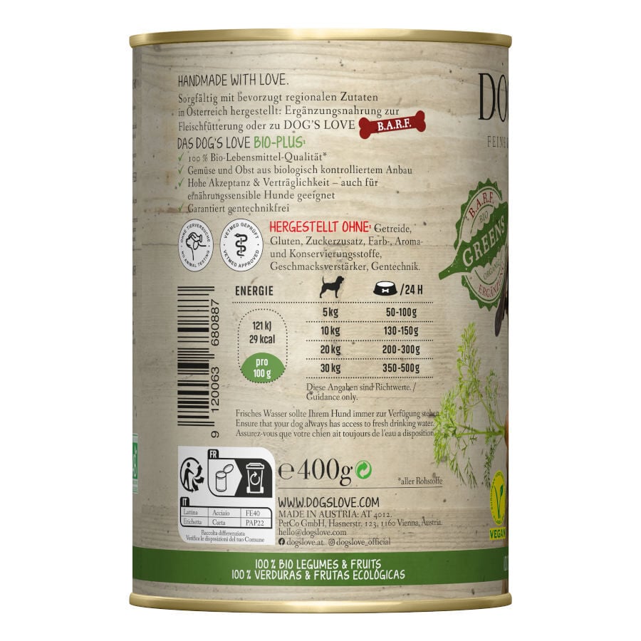 400 g Dog's Love Adulto Bio Greens Vegan lata para perros, , large indicador imagen numero 2