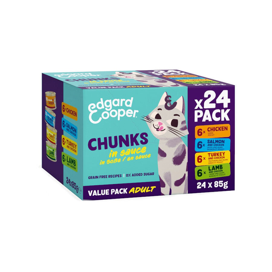 24 latas x 85 g Edgard & Cooper multipack chunks comida para gatos, , large indicador imagen numero 1