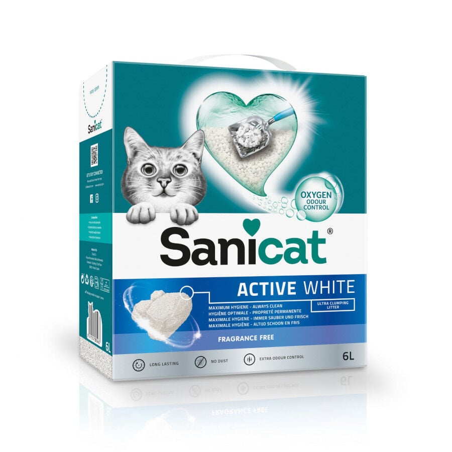 6 L Sanicat Active White Sin Perfume arena aglomerante para gatos, , large Imagen numero 1