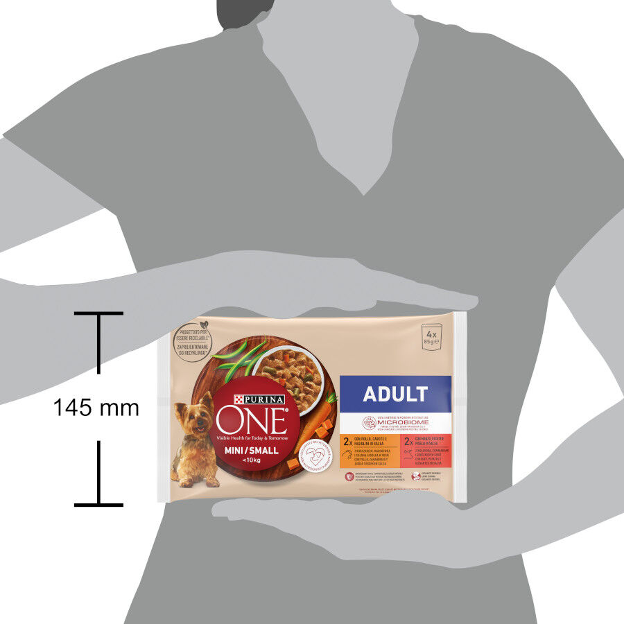 4 sobres x 85 g Purina One Mini Adult Pollo y Buey sobres para perros, , large indicador imagen numero 2