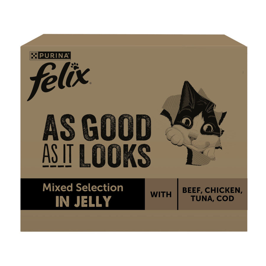 120 sobres x 85 g Felix Fantastic Mix Carne Gelatina sobre para gatos, , large indicador imagen numero 1