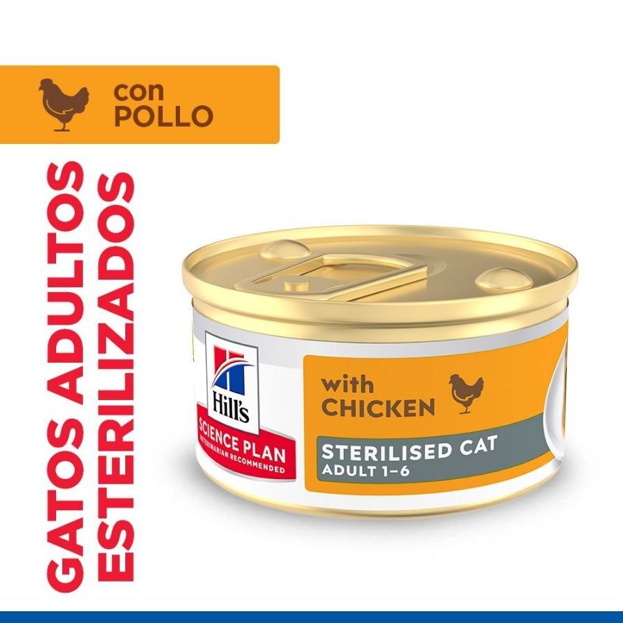 85 g Hill's Science Plan Adult Sterilised Mousse de pollo lata para gatos, , large indicador imagen numero 1