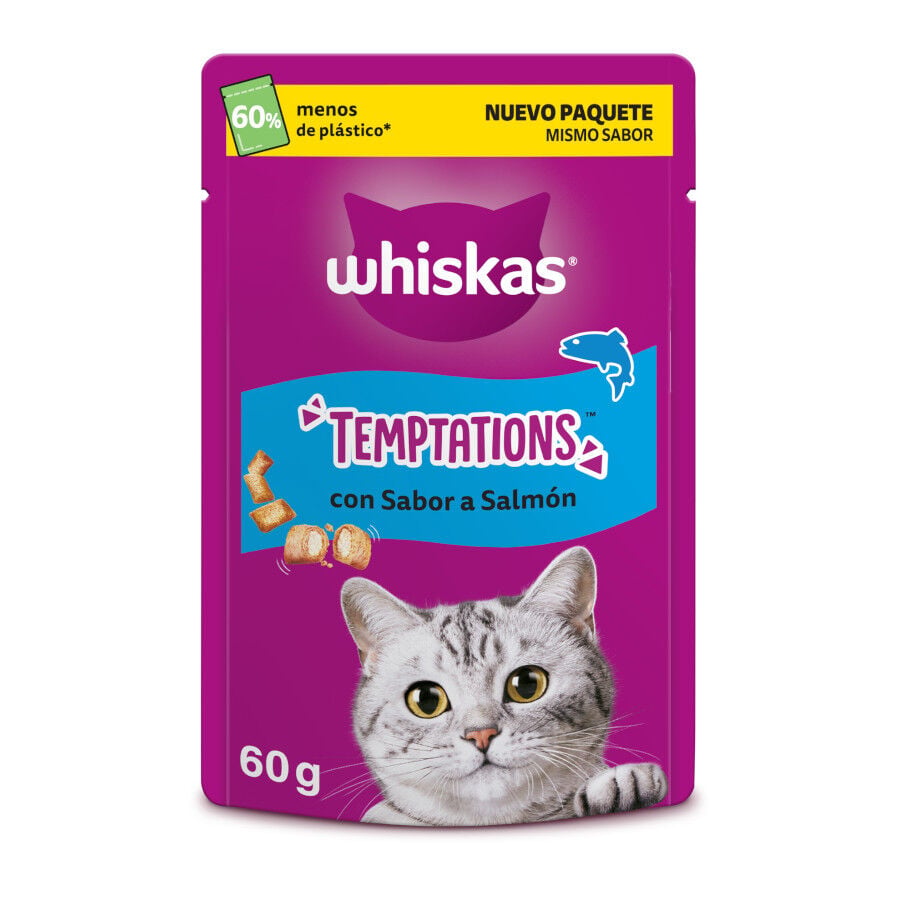 60 g Whiskas Temptations Snacks Salm&oacute;n para Gatos, , large Imagen numero 1