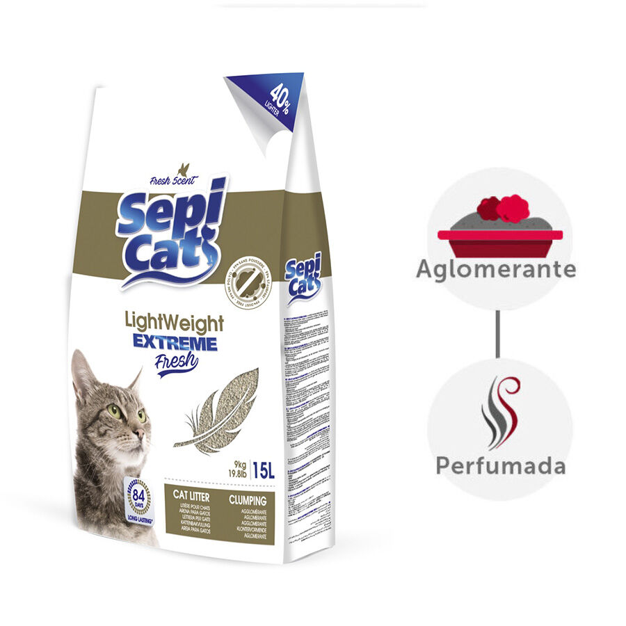 15 L Sepicat LightWeight Extreme Fresh arena aglomerante ligera para gatos, , large indicador imagen numero 2