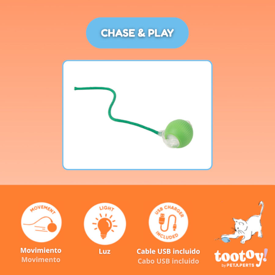 Tootoy! Pelota Interactiva con Luces y Cuerda Verde para gatos, , large indicador imagen numero 3