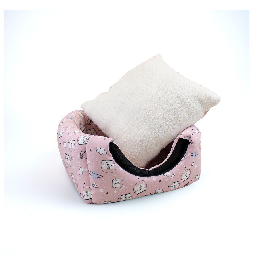 Leeby Cama Cueva Estampado C&oacute;mic Rosa para gatos, , large Imagen numero 3
