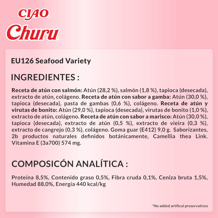 20 sobres x 14 g Churu Variedades de Marisco Snack L&iacute;quido para gatos, , large indicador imagen numero 7