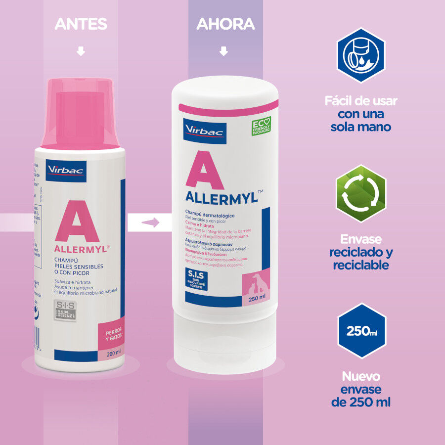 Virbac Allermyl Champ&uacute; dermatol&oacute;gico para piel sensible de perros y gatos, , large Imagen numero 2