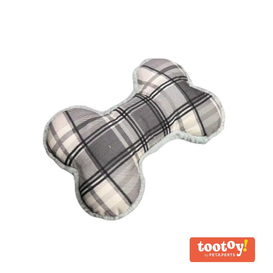 Tootoy! Tartan Bone Cuddler Grey Hueso de Peluche para perros, , large indicador imagen numero 1