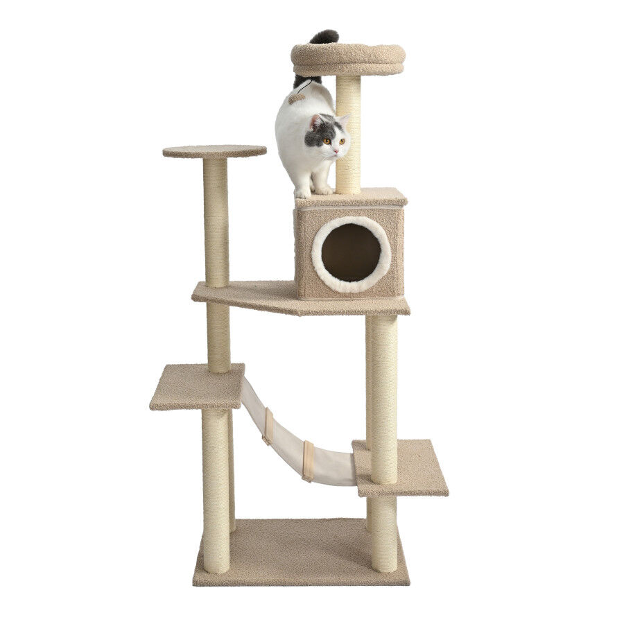 Leeby Boucle Collection &Aacute;rbol rascador con cama nido y puente para gatos, , large indicador imagen numero 6