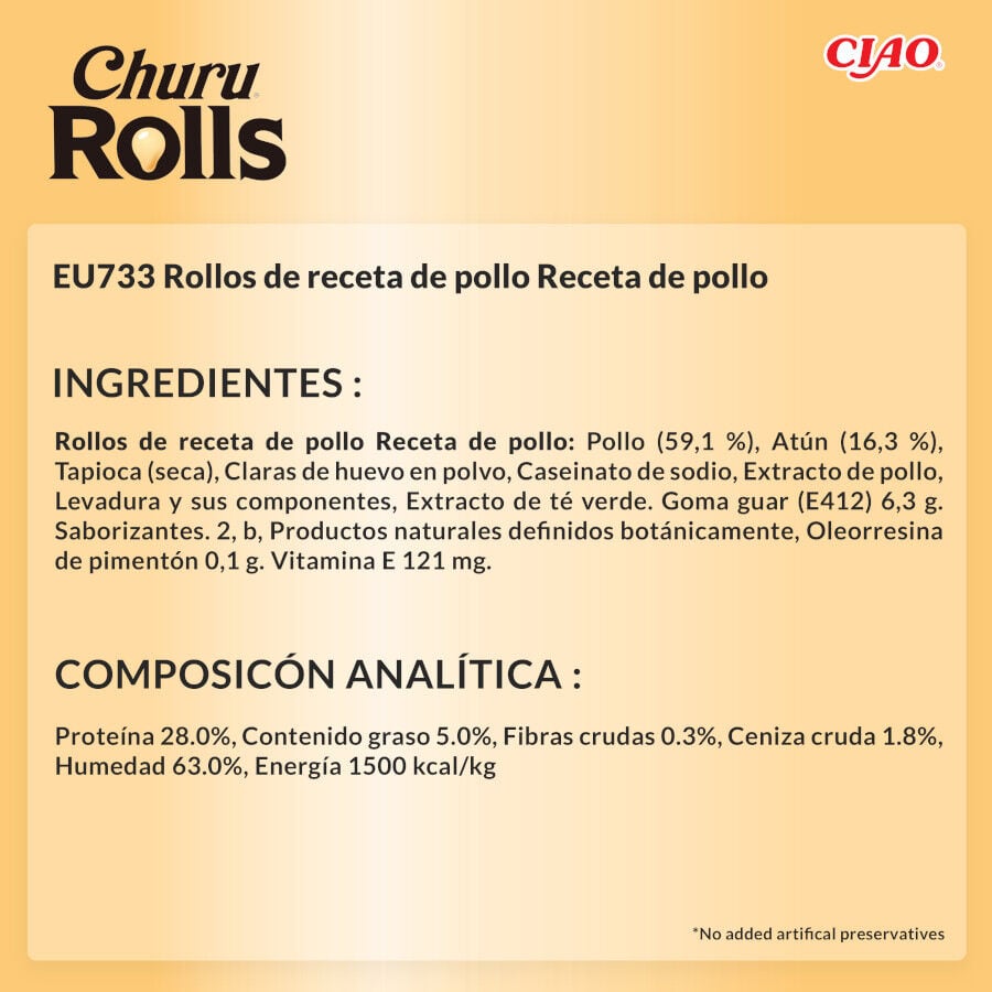 4 sobres x 10 g Churu Sticks Rolls de Pollo para gatos, , large indicador imagen numero 6