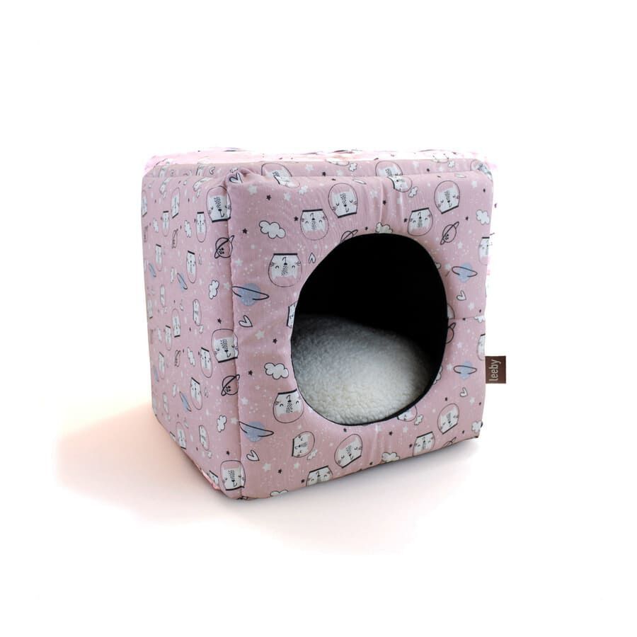 Leeby Cama Cueva Estampado C&oacute;mic Rosa para gatos, , large indicador imagen numero 1