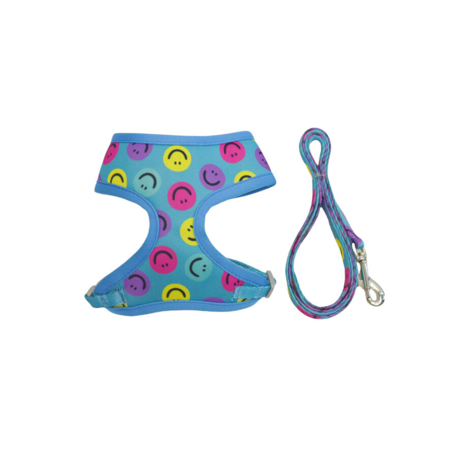 Gotoo Correa y arn&eacute;s estampado smile azul para gatos , , large indicador imagen numero 1