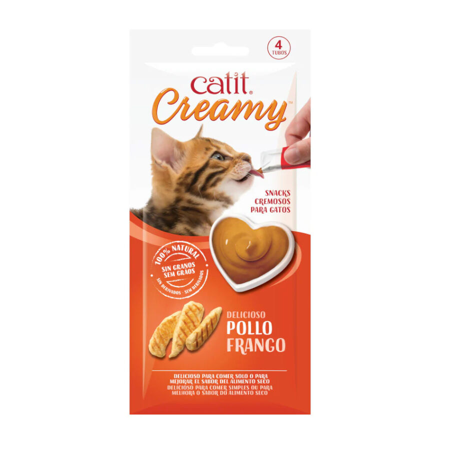4 sobres x 10 g Catit Creamy Snack L&iacute;quido de Pollo para gatos, , large Imagen numero 1