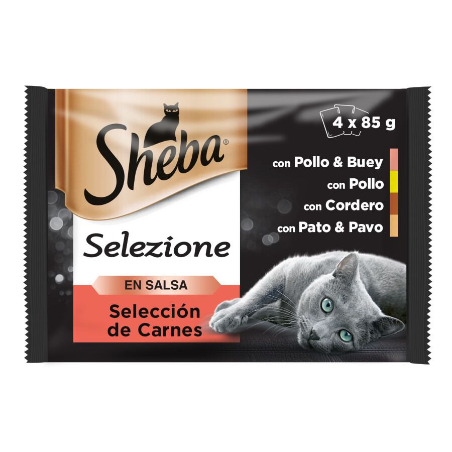 4 sobres x 85 g Sheba Selezione Carnes Salsa en Bolsita para Gatos , , large Imagen numero 1