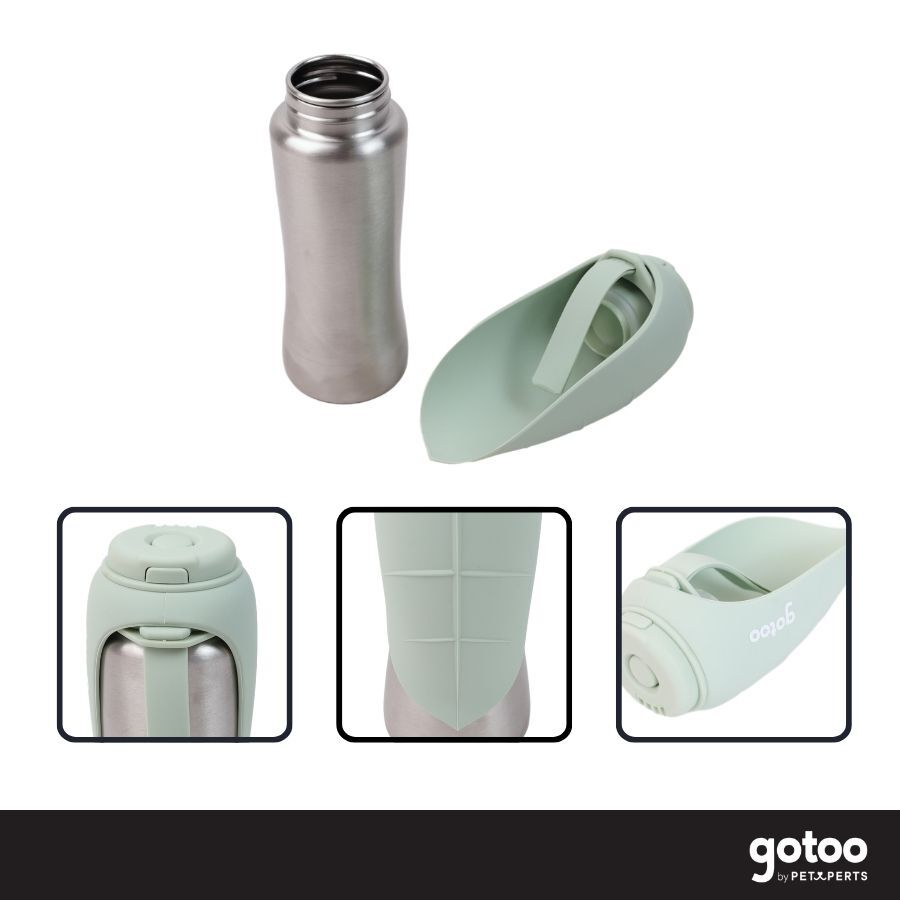 Gotoo Botella Bebedero Port&aacute;til de Acero Inoxidable Verde para perros, , large indicador imagen numero 3
