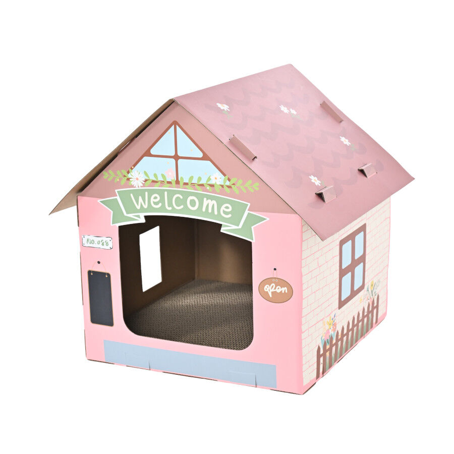 Leeby Hattie casita rascador de cart&oacute;n rosa para gatos, , large indicador imagen numero 1
