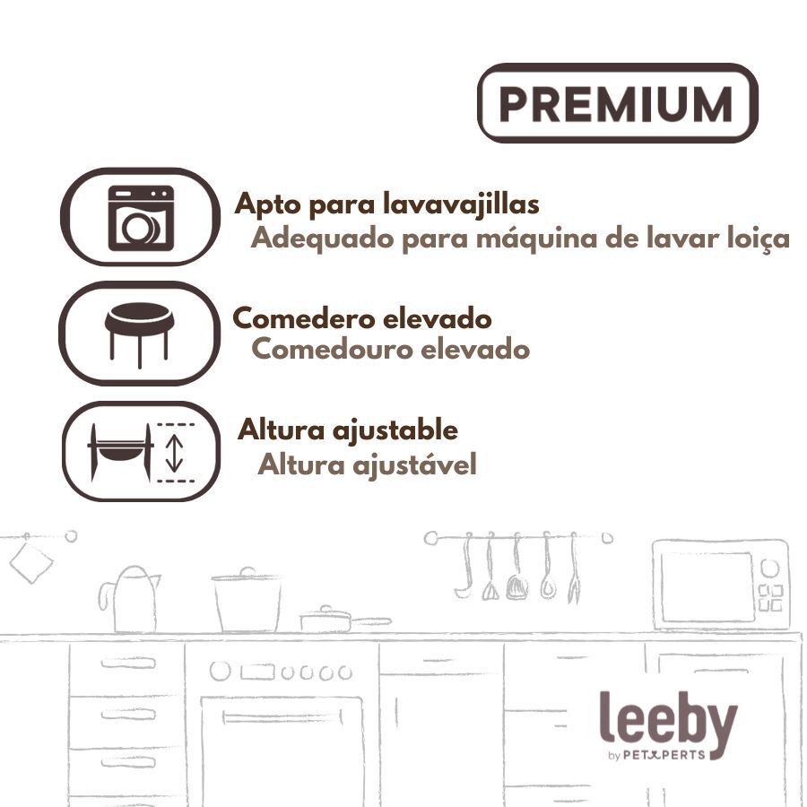 Leeby Comedero Elevado de Madera y Cer&aacute;mica para perros y gatos, , large indicador imagen numero 5