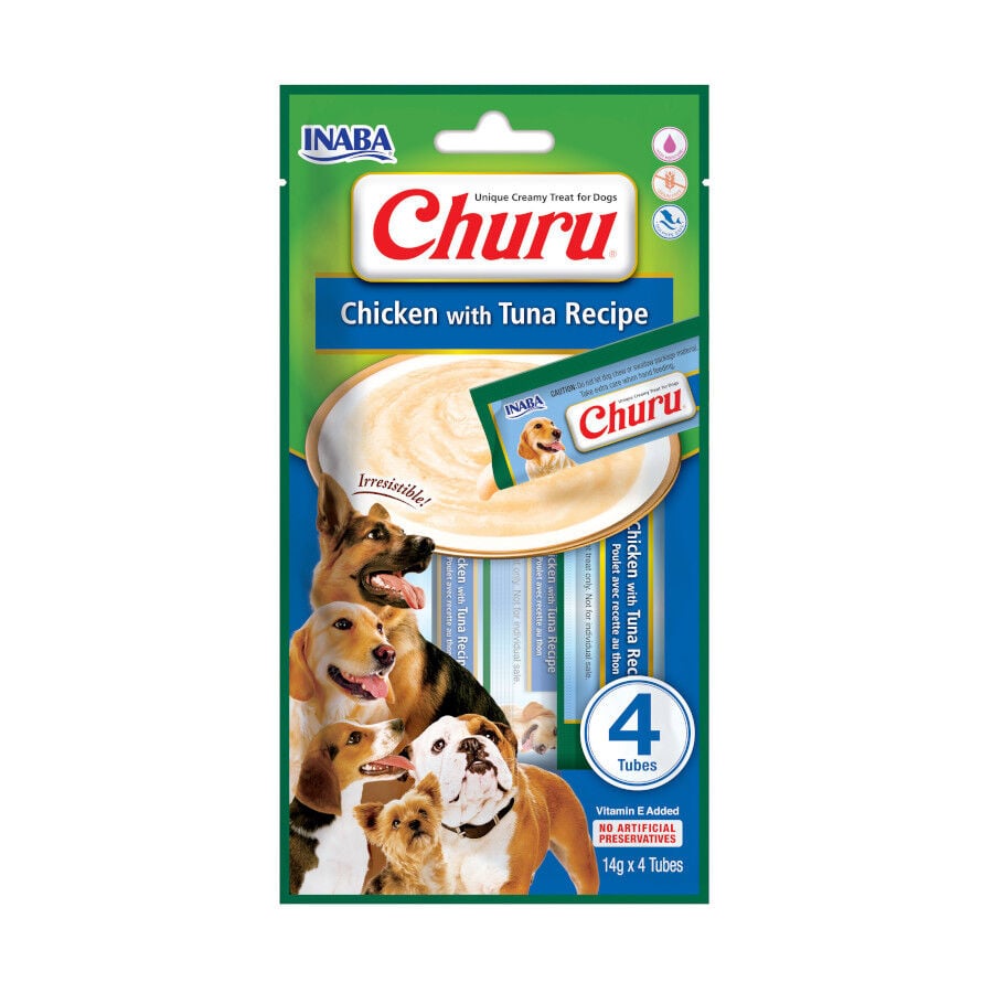 4 sobres x 14 g Churu Snack Cremoso Receta de Pollo con At&uacute;n para perros, , large indicador imagen numero 1