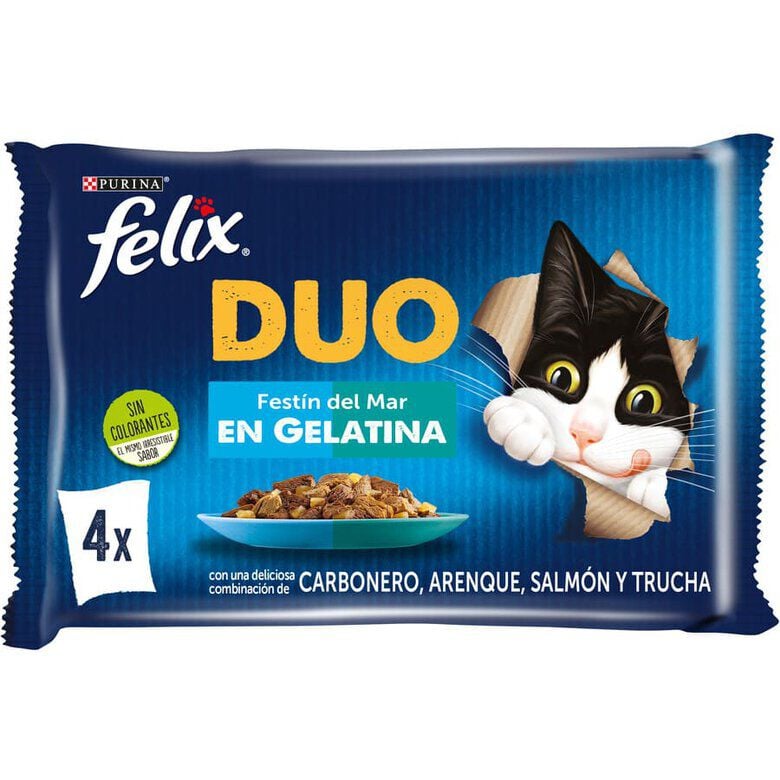 4 sobres x 85 g Felix Fantastic Duo Pescado en Gelatina sobre para gatos, , large indicador imagen numero 1