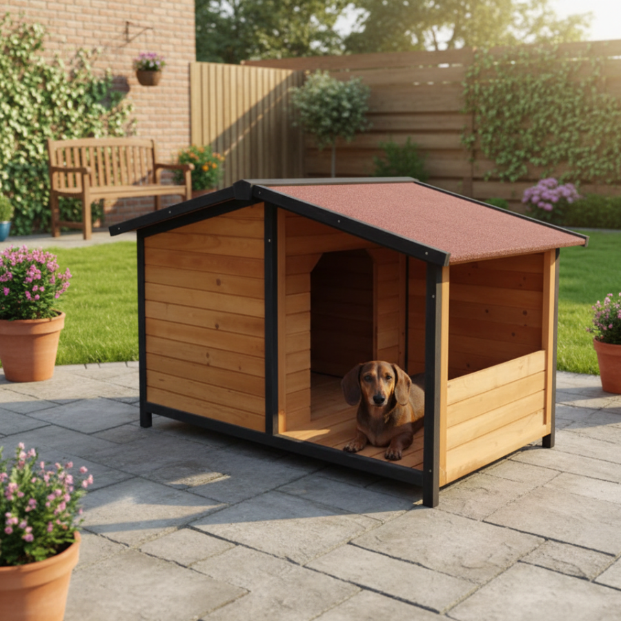 TK-Pet Rocky Caseta de Madera con Patio para perros
