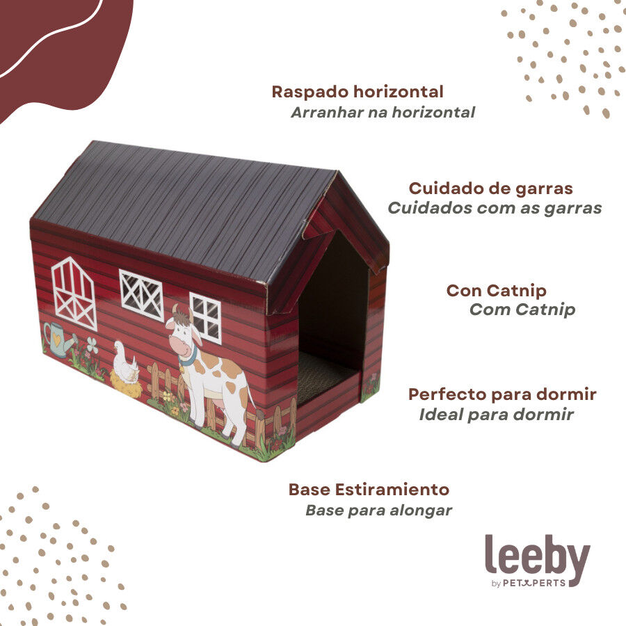Leeby Hattie casita rascador de cart&oacute;n con estampado de granja para gatos, , large indicador imagen numero 3
