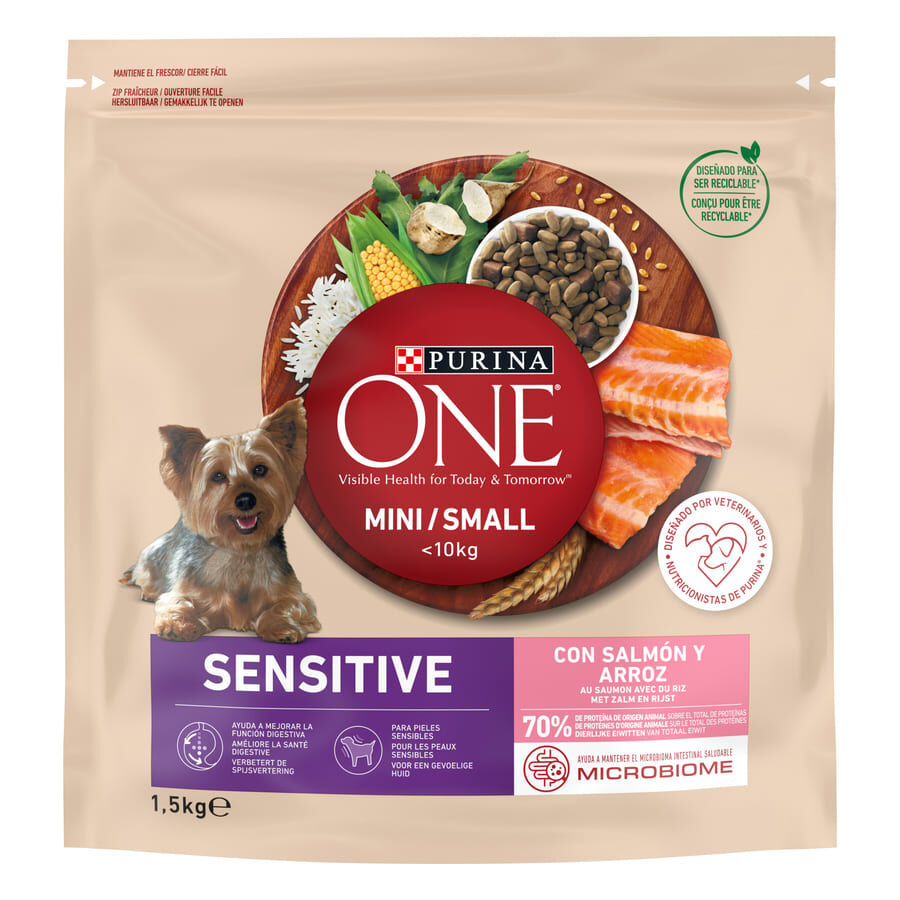 1.5 kg Purina One Adult Mini Bifensis Sensitive Salm&oacute;n y Arroz pienso para perros, , large indicador imagen numero 1