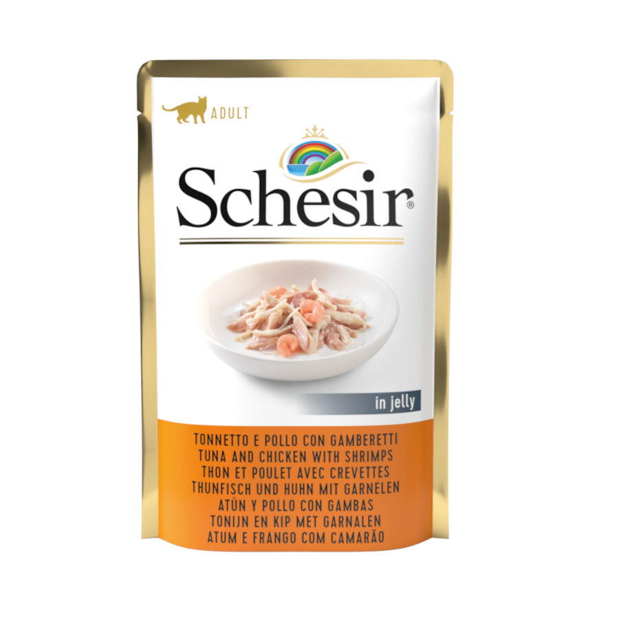 85 g Schesir Adult at&uacute;n con pollo y gambas sobre para gatos, , large Imagen numero 1