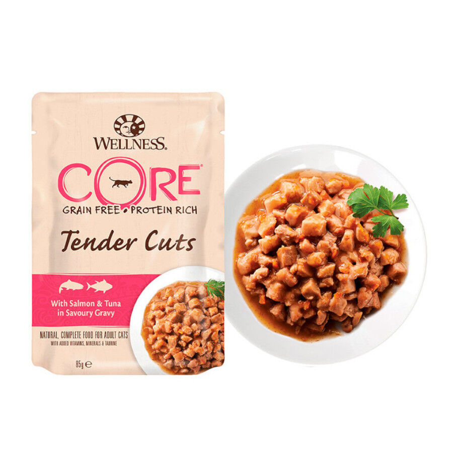 85 g Wellness Core Tender Cuts salm&oacute;n y at&uacute;n sobre en salsa para gatos, , large indicador imagen numero 2
