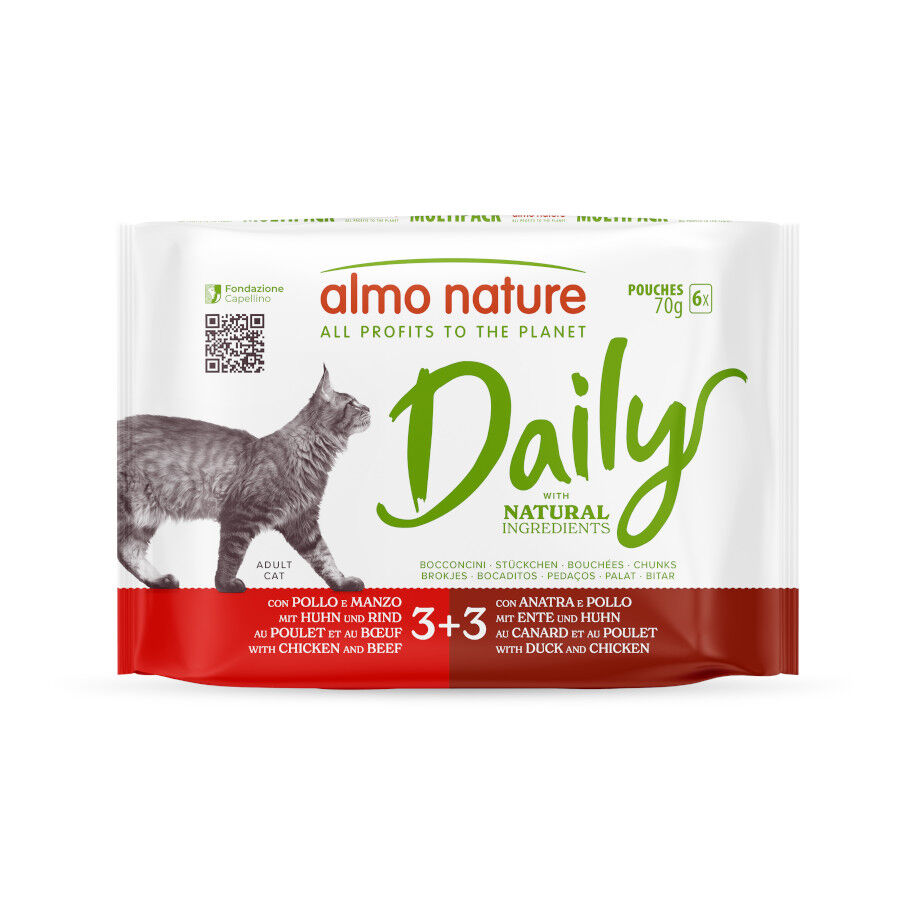 6 sobres x 70 g  Almo Nature Daily Pollo con Ternera y Pollo con Pato sobre para gatos  - Multipack, , large Imagen numero 1