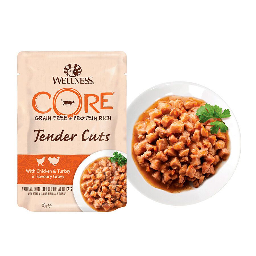 85 g Wellness Core Tender Cuts pollo y pavo sobre en salsa para gatos, , large indicador imagen numero 2
