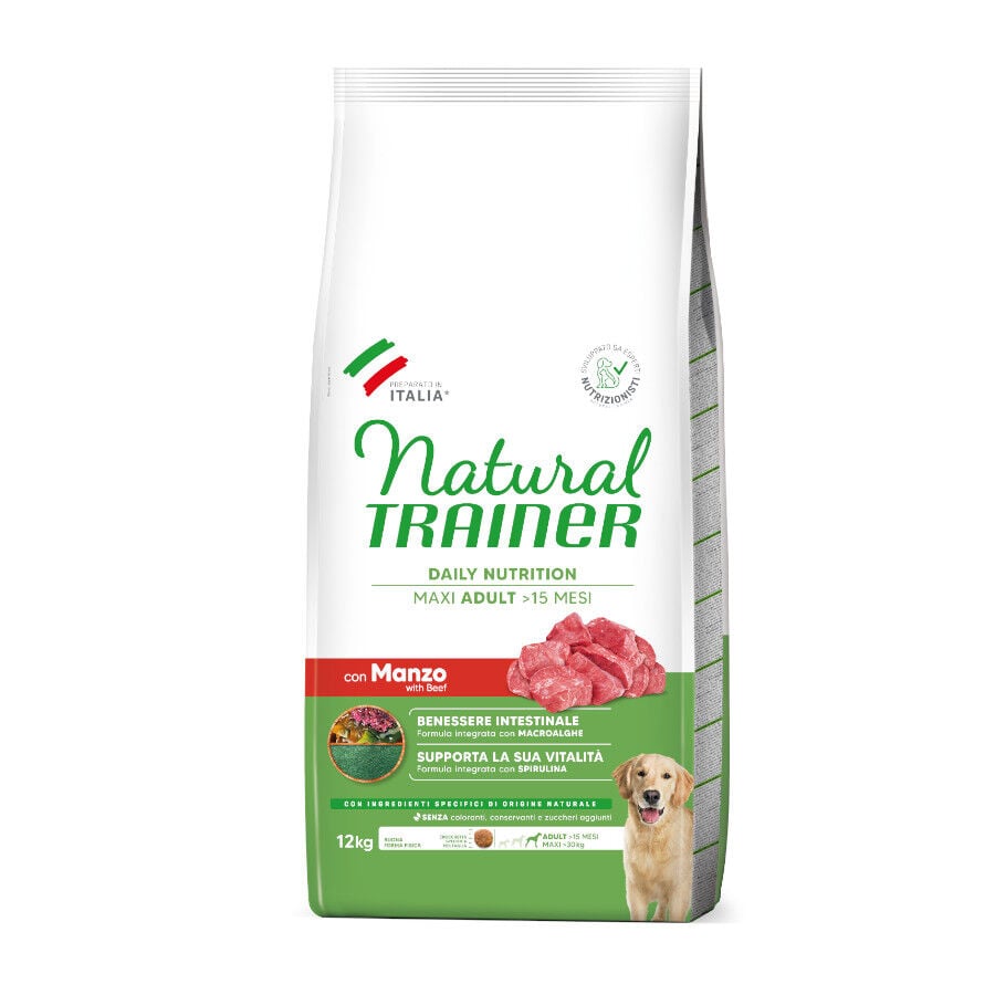 12 kg Natural Trainer Adult Maxi Buey y Arroz pienso para perros, , large indicador imagen numero 1
