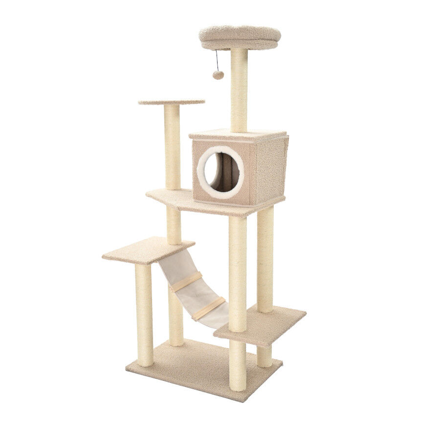 Leeby Boucle Collection &Aacute;rbol rascador con cama nido y puente para gatos, , large indicador imagen numero 1