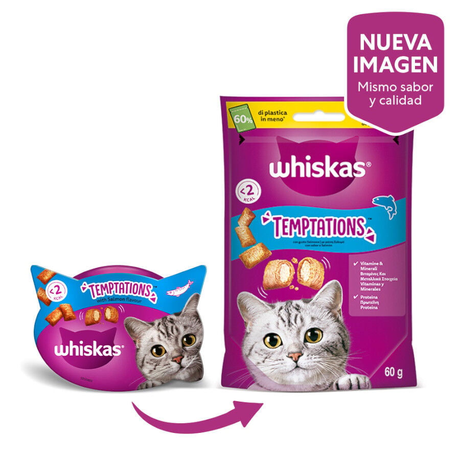 60 g Whiskas Temptations Snacks Salm&oacute;n para Gatos, , large indicador imagen numero 2
